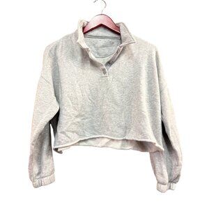Aerie XS Gray Cropped Fleece Pullover Sweatshirt